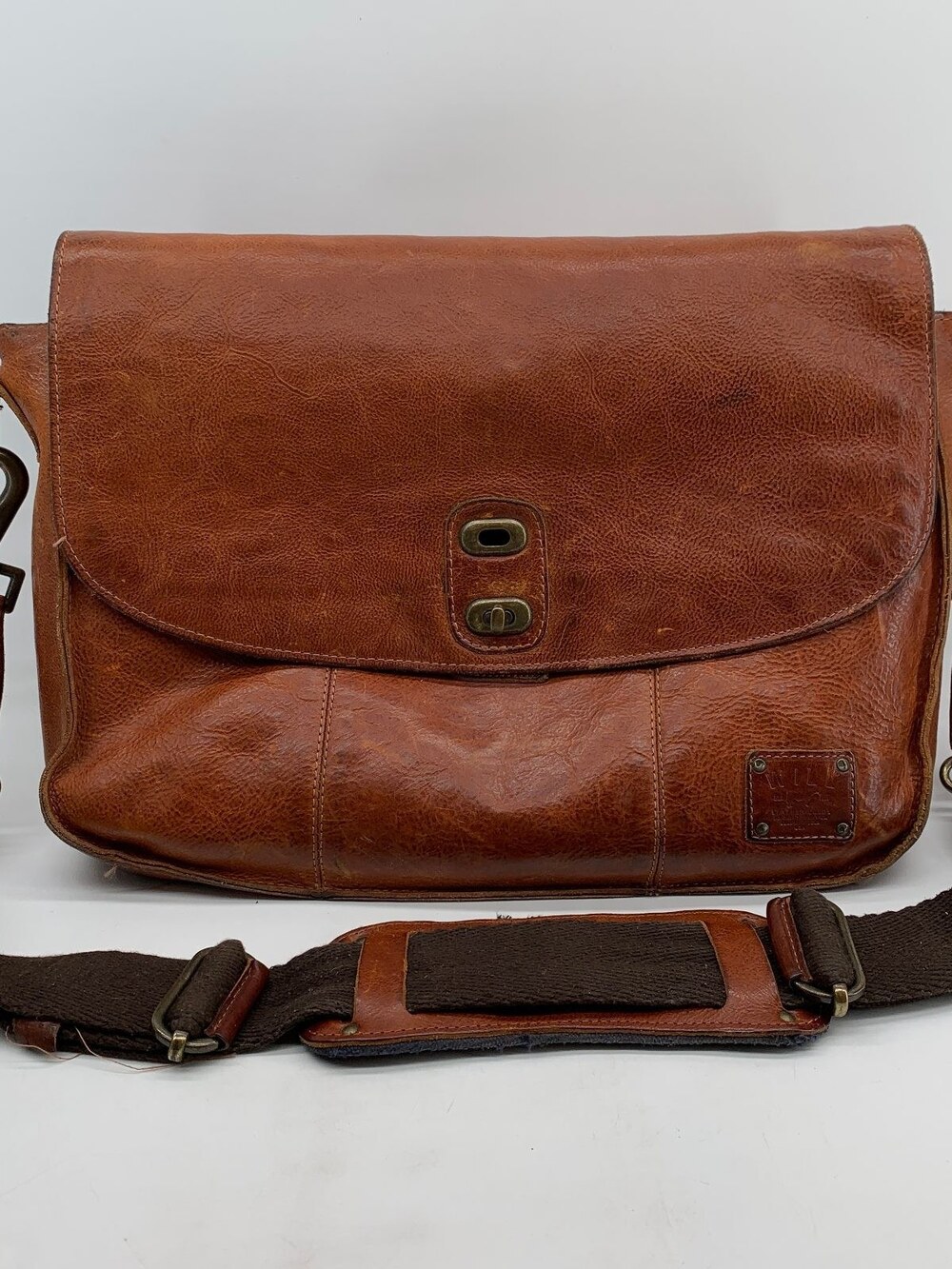 Will Leather Goods Brown Leather Messenger Bag Crossbody Satchel Plaid Interior